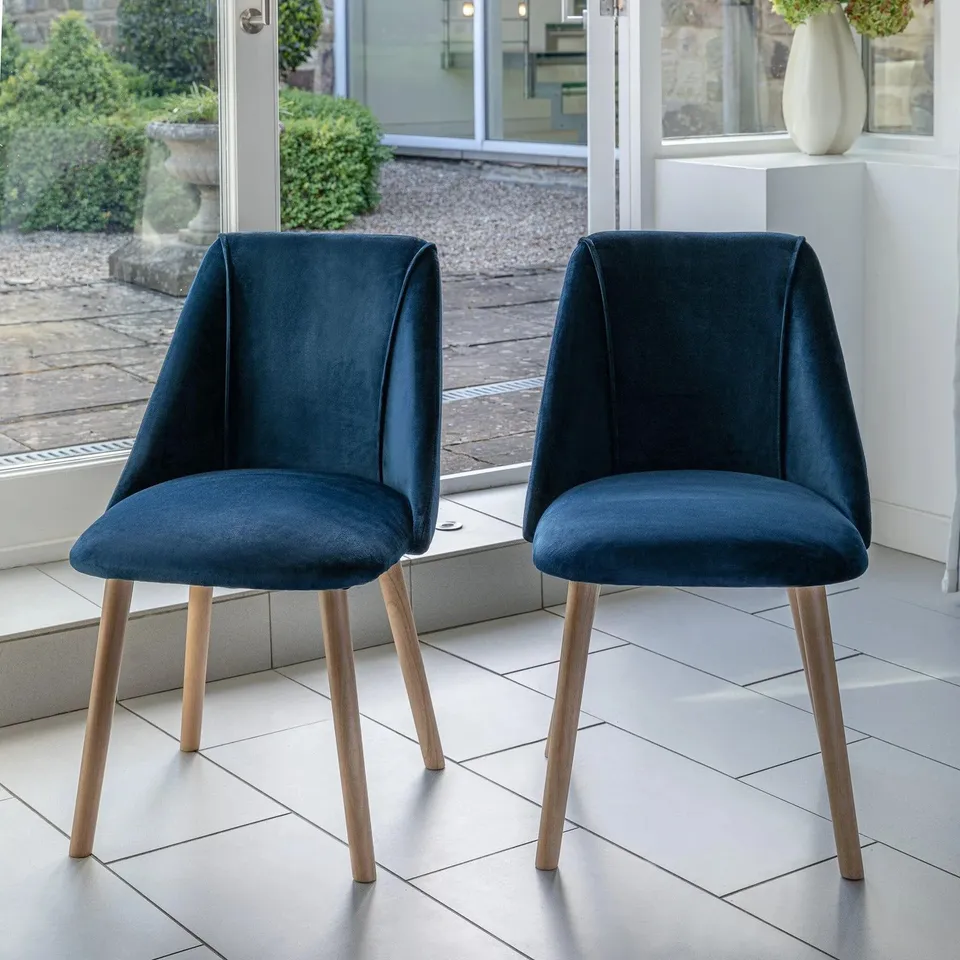 BOXED PAIR OF FREYA DINING CHAIRS - INK BLUE WITH WHITEWASH OAK LEGS