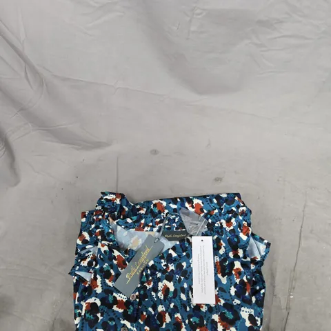 RUTH LANGSFORD WOMEN'S TOP – BLUE ABSTRACT PRINT, UK 16 (US 12)