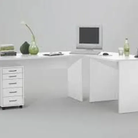 BRAND NEW BOXED TILL WOODEN CORNER COMPUTER DESK IN WHITE (1 BOX)