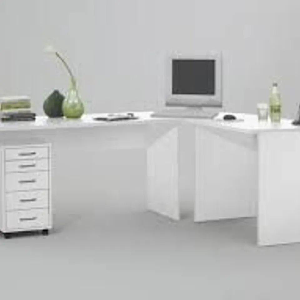 BRAND NEW BOXED TILL WOODEN CORNER COMPUTER DESK IN WHITE (1 BOX)