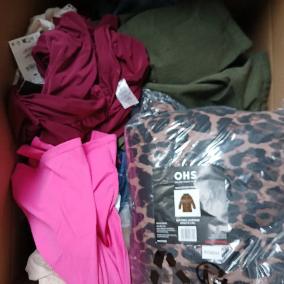 APPROXIMATELY 20 ASSORTED CLOTHING PRODUCTS IN VARIOUS STYLES & SIZES TO INCLUDE PANTS, T-SHIRTS, DRESSES ETC