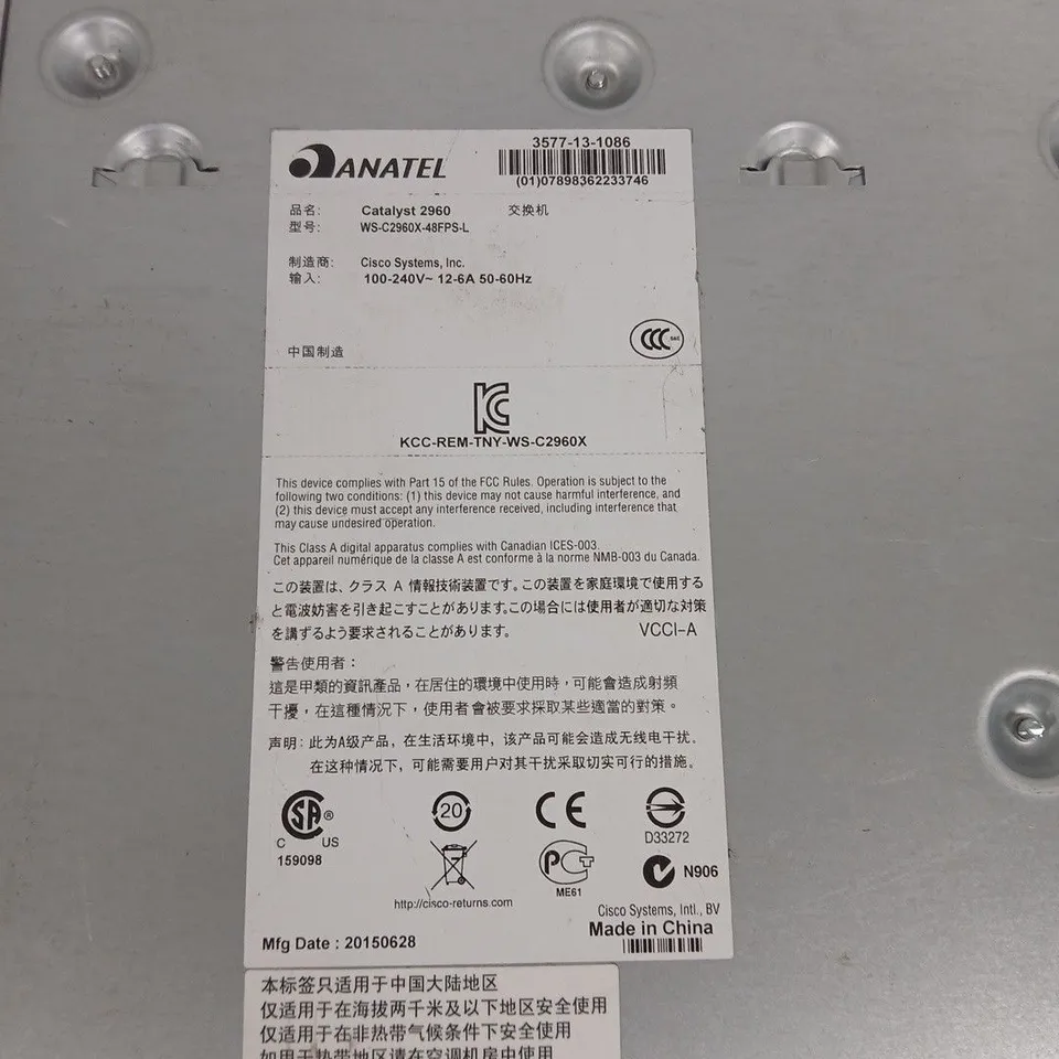CISCO CATALYST 2960X 48-PORT ETHERNET SWITCH WS-C2960X-48FPS-L