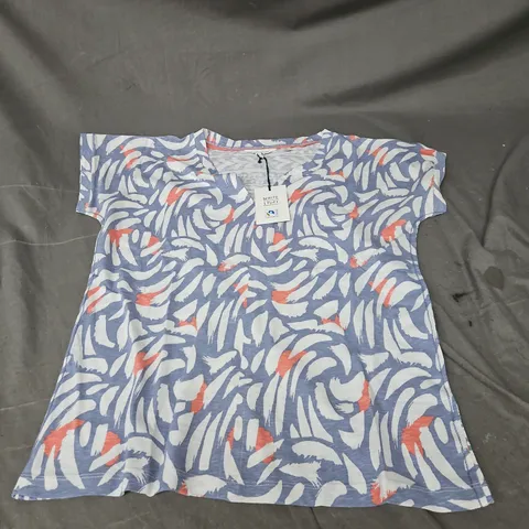 WHITE STUFF NELLY NOTCH NECK TEE IN BLUE PRINT SIZE 10