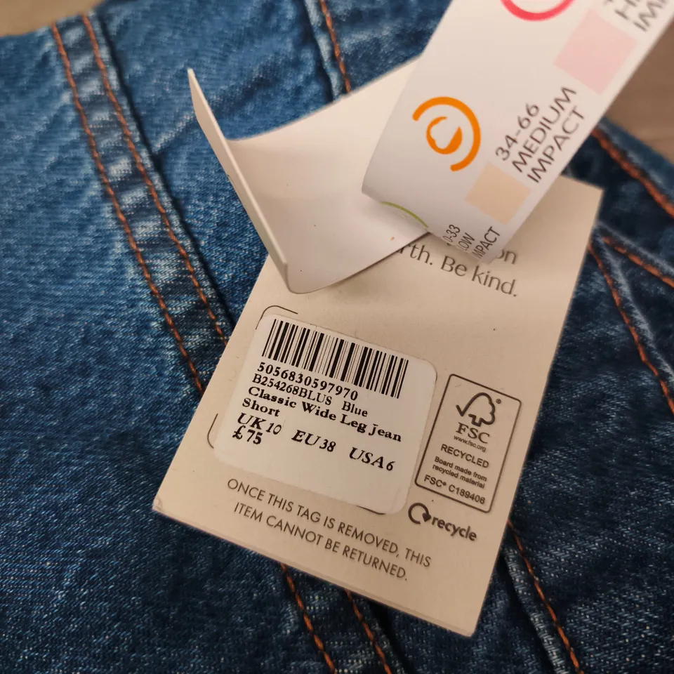 NOBODY'S CHILD CLASSIC WIDE-LEG DENIM JEANS SHORT – BLUE, UK 10 