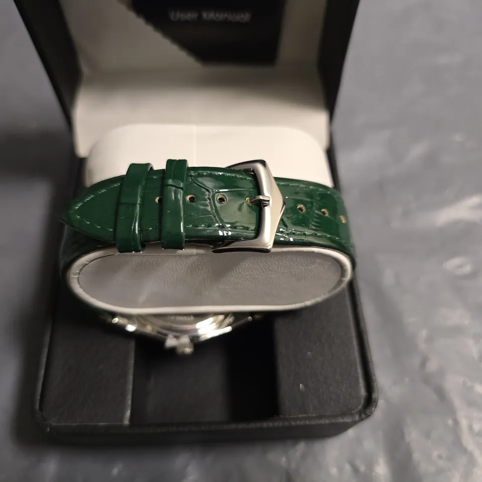 ERNEST FERDINAND GREEN DIAL WATCH WITH GREEN LEATHER STRAP