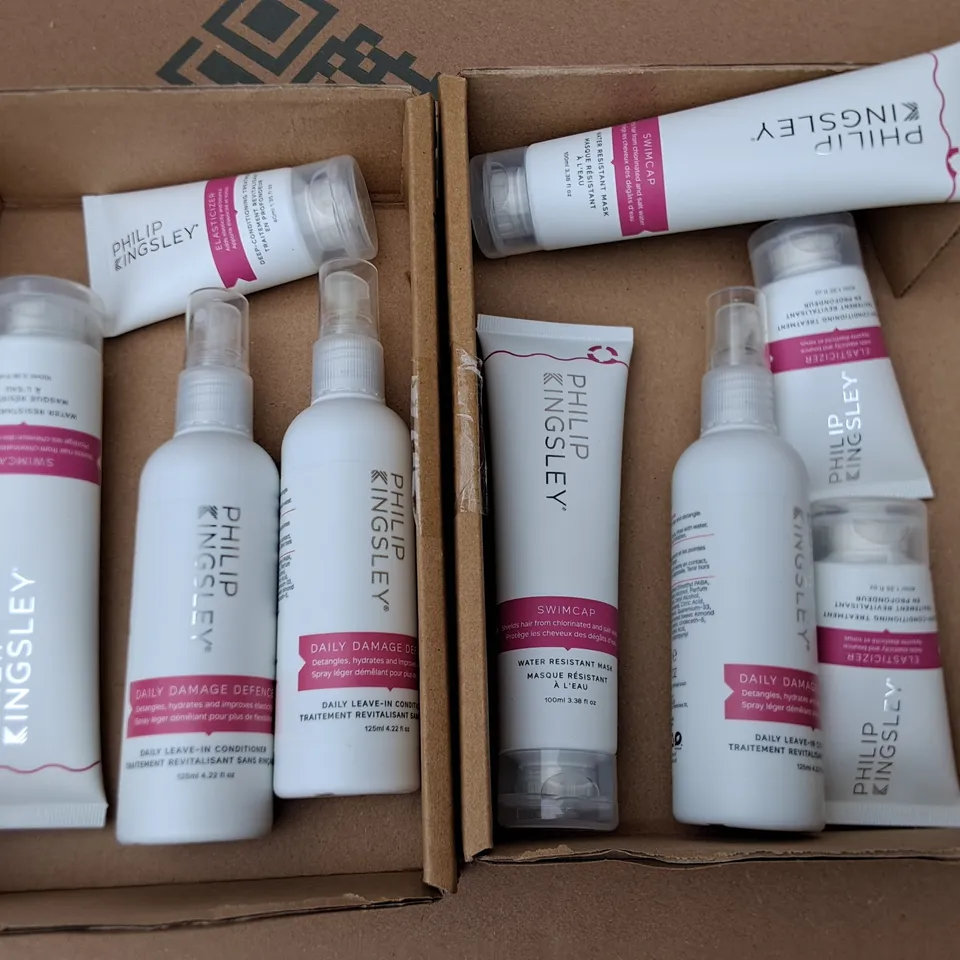 LOT OF 9 ASSORTED PHILLIP KINGSLEY BEAUTY ITEMS TO INCLUDE LEAVE IN CONDITIONER AND WATER RESISTANT MASK