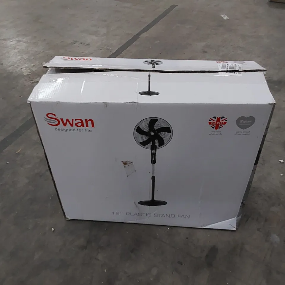 BOXED SWAN 16" PLASTIC STAND FAN (1 BOX)