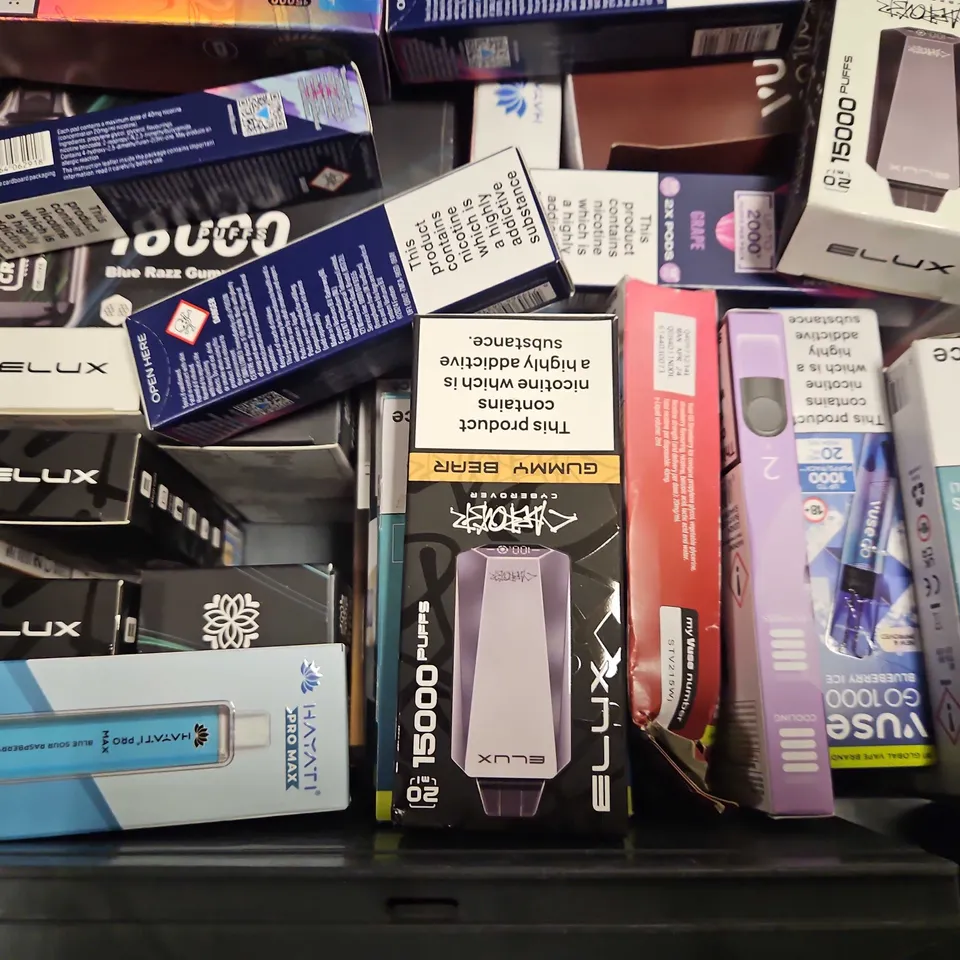 APPROXIMATELY 15 ASSORTED E-CIGARETTE PRODUCTS TO INCLUDE -ELUX , HAYATI , CRYSTAL PRIME ETC