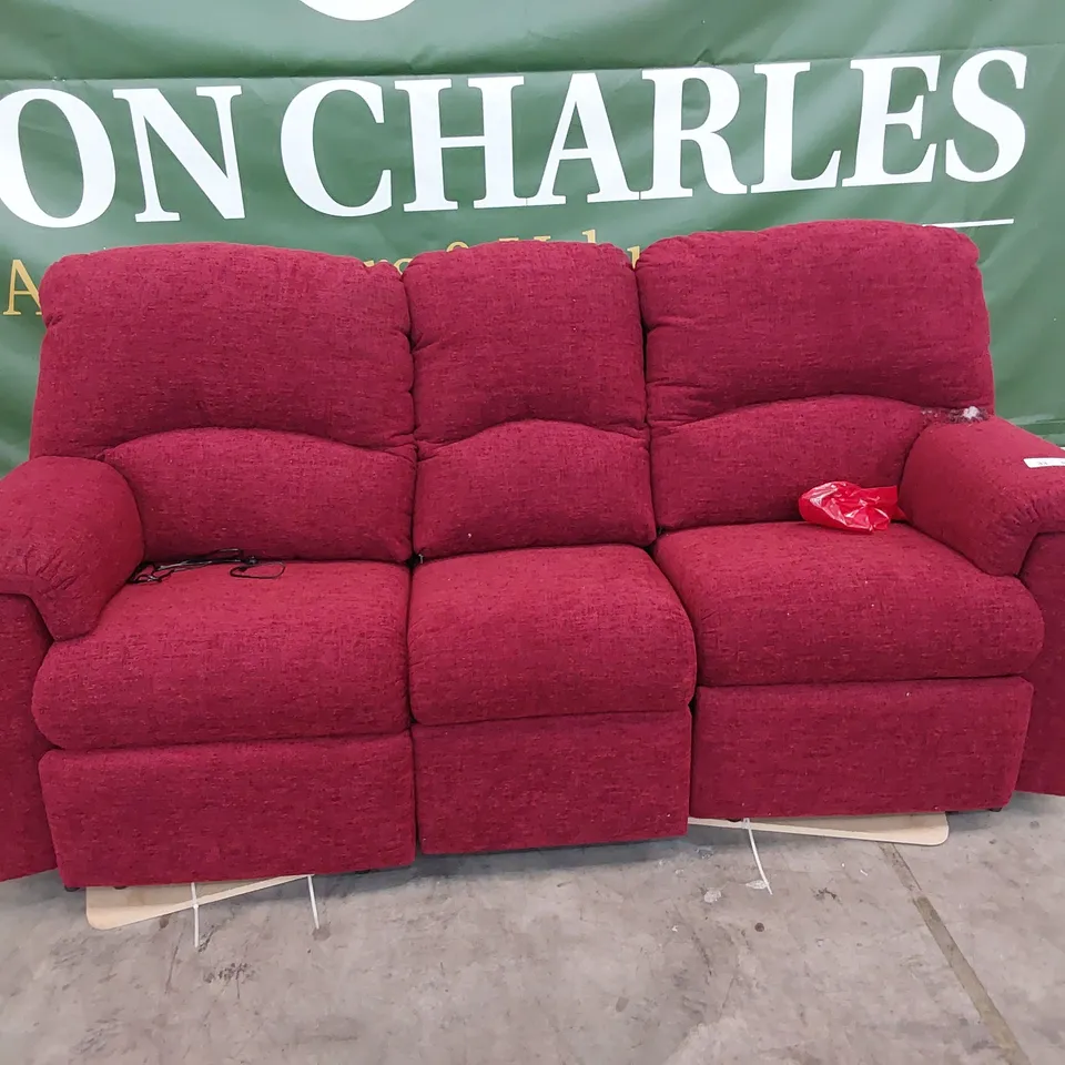 QUALITY BRITISH DESIGNER G PLAN CHLOE POWER RECLINING THREE SEATER SOFA RUSH CLARET FABRIC