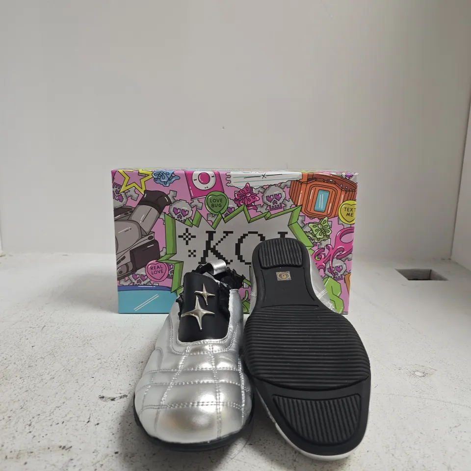 KOI HEARTBREAKER SPORTY SLIP ON SHOES – SILVER, UK 6 (BOXED) RRP £399