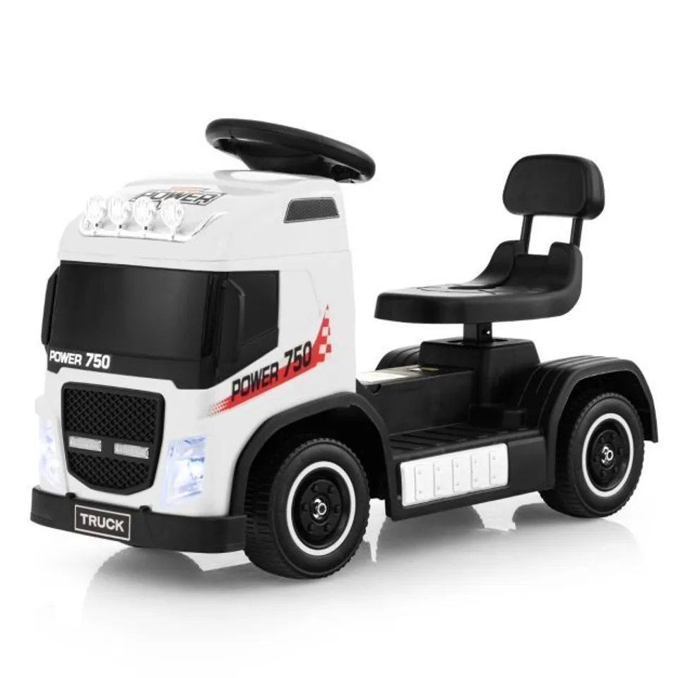 BOXED KIDS ELECTRIC RIDE-ON TRUCK WITH HEIGHT ADJUSTABLE SEAT AND LED LIGHTS - WHITE 