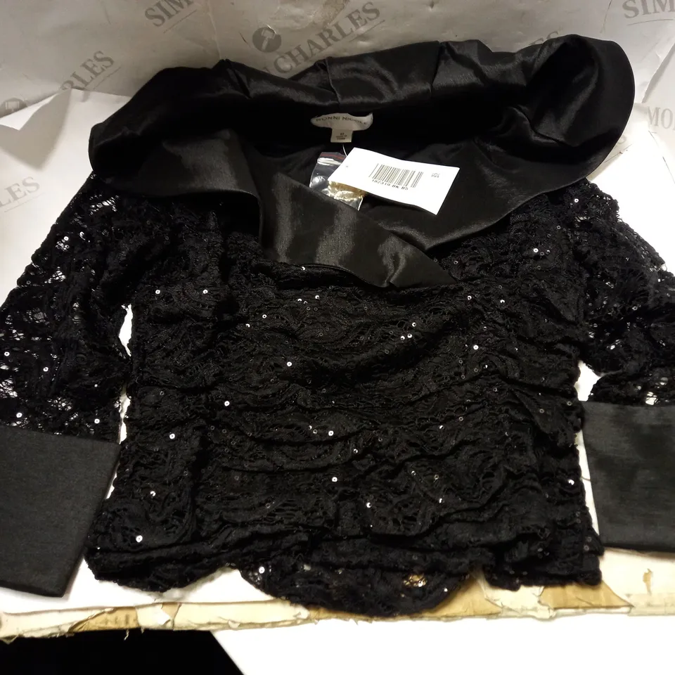 RONNI NICOLE TAFETA BLACK SPARKLE LACE TOP - SIZE MEDIUM