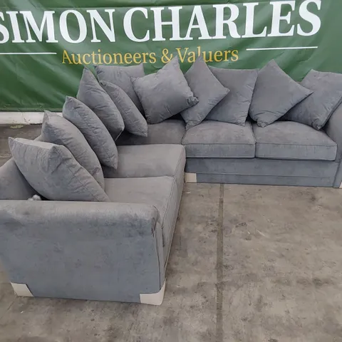DESIGNER CORNER GROUP WITH SCATTER CUSHIONS GREY FABRIC 