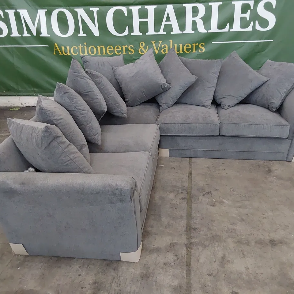 DESIGNER CORNER GROUP WITH SCATTER CUSHIONS GREY FABRIC 
