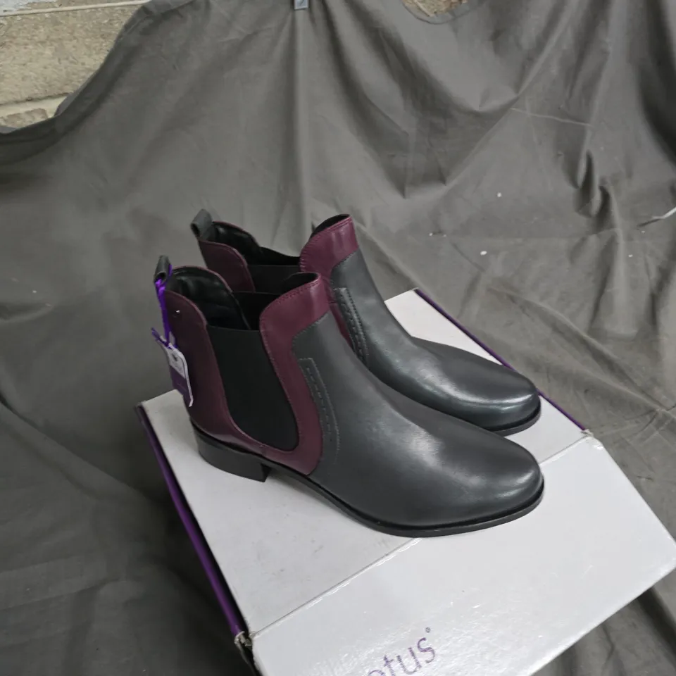 LOTUS MURPHY ULB343 GREY/BORDO LEATHER CHELSEA BOOTS, UK 8