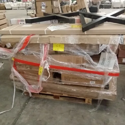 PALLET OF ASSORTED DESIGNER DAMAGED OR INCOMPLETE FURNITURE AND FURNITURE PARTS AND PIECES