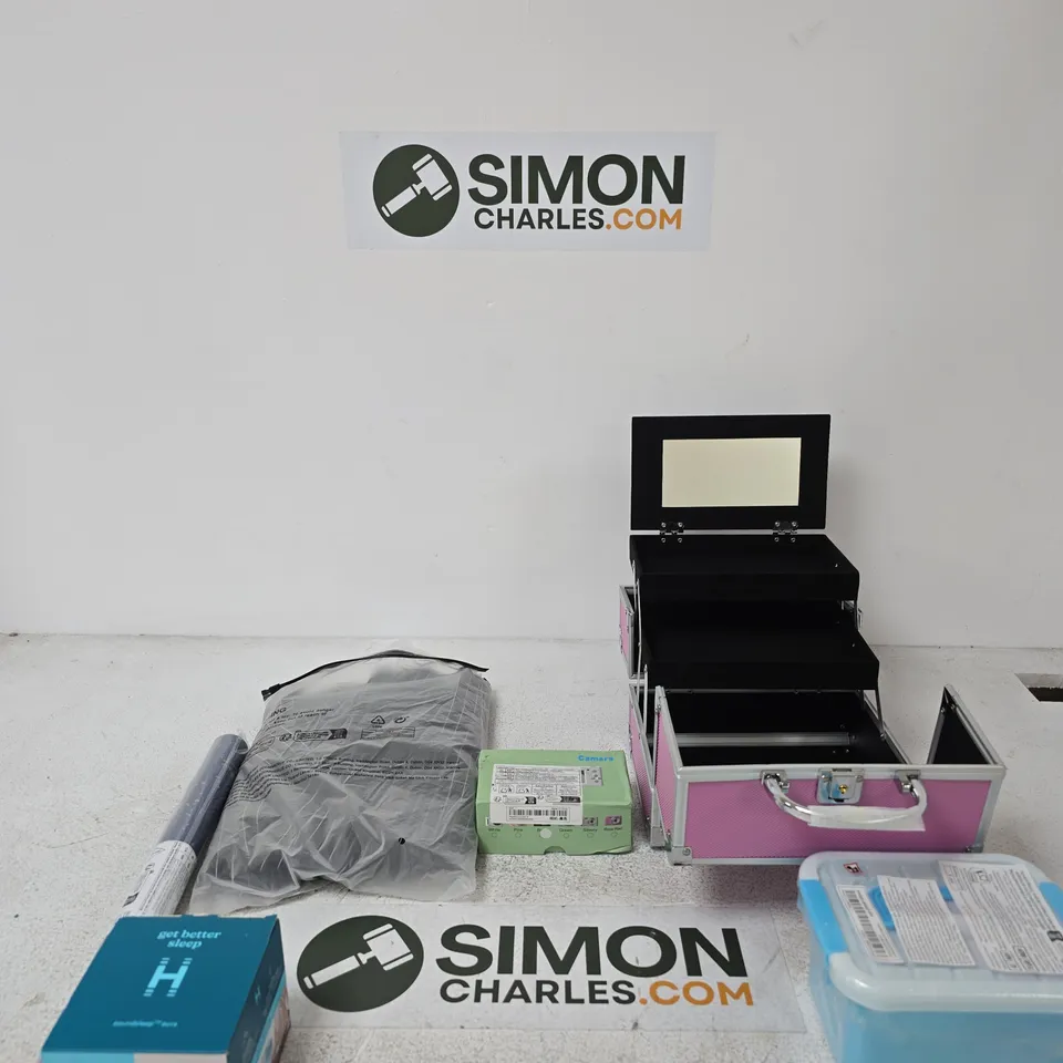 BOX OF APPROXIMATELY 15 ASSORTED ITEMS INCLUDING HOMEDICS GET BETTER SLEEP, A RETRO CAMER AND SOME PLASTIC CONTAINERS