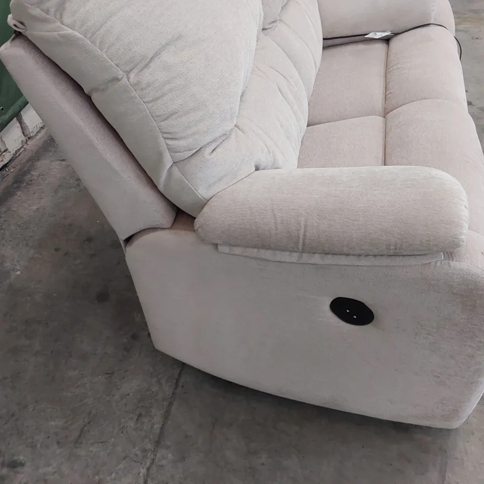 QUALITY BRITISH DESIGNER G PLAN MINSTRAL POWER RECLINING TWO SEATER SOFA MONTILLA ALMOND FABRIC 