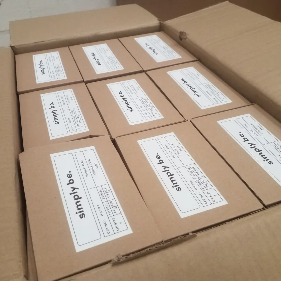 BOX CONTAINING APPROXIMATELY 9 PAIRS OF BRAND NEW SIMPLY BE ECRU BROOKE EX WIDE FLATS - SIZE 9