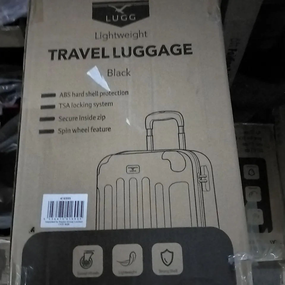 BOXED LUGG LIGHTWEIGHT TRAVEL LUGGAGE SUITCASE - BLACK 