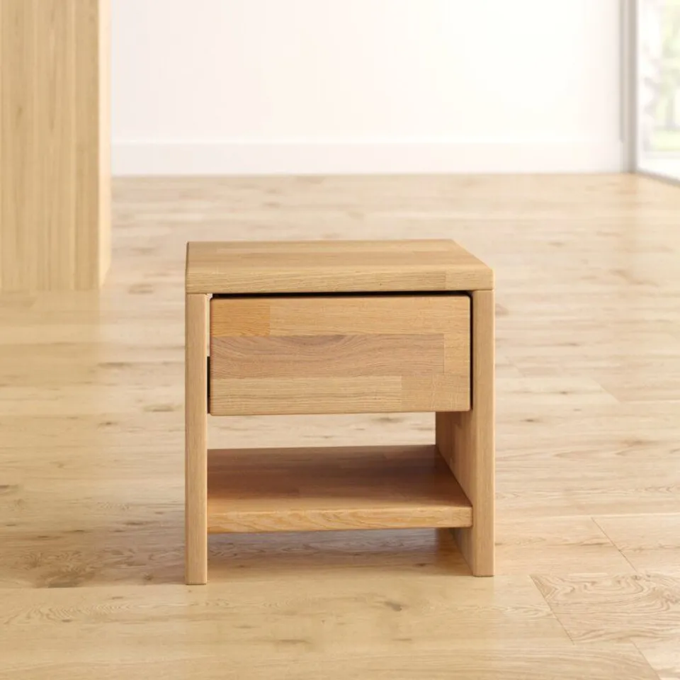 BOXED DANNER 2 DRAWER BEDSIDE TABLE IN NATURAL OIL FINISH (1 BOX)