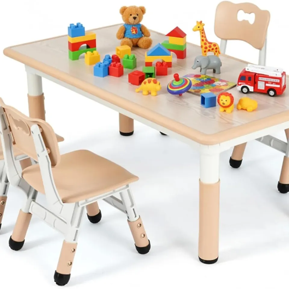 BOXED KIDS TABLE AND 6 CHAIRS SET - YELLOW (1 BOX)