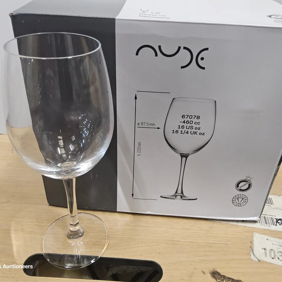 CASE OF APPROXIMATELY 15 NUDE RESERVA 16.25oz STEM GLASSES