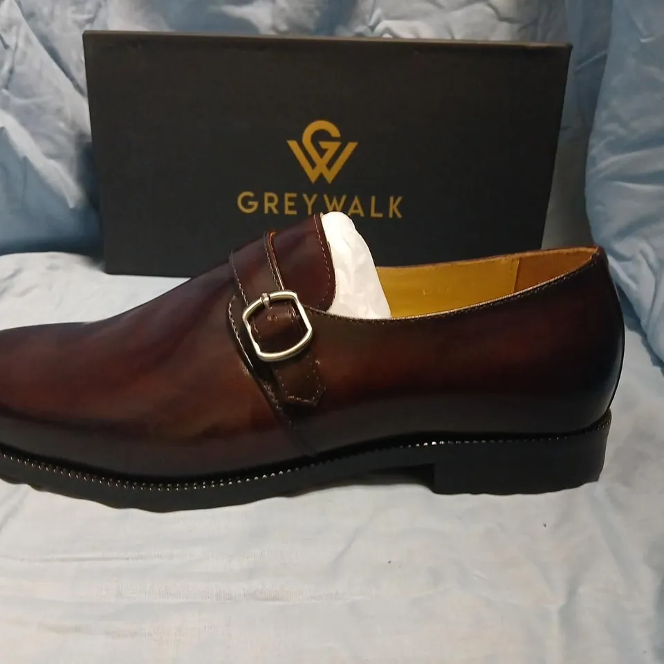 GREYWALK BROWN MONK STRAP LEATHER LOAFERS, UK 9 (EU 43) 
