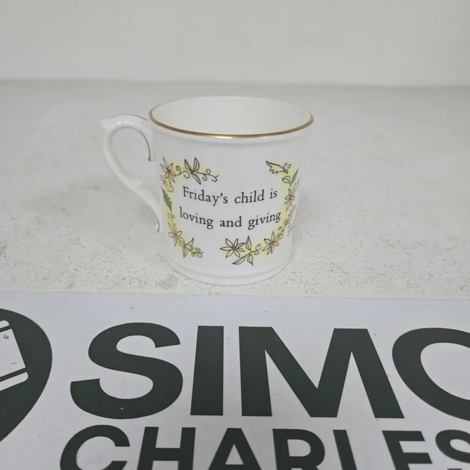 Royal Worcester Birthday Mug – Friday's Child is Loving and Giving