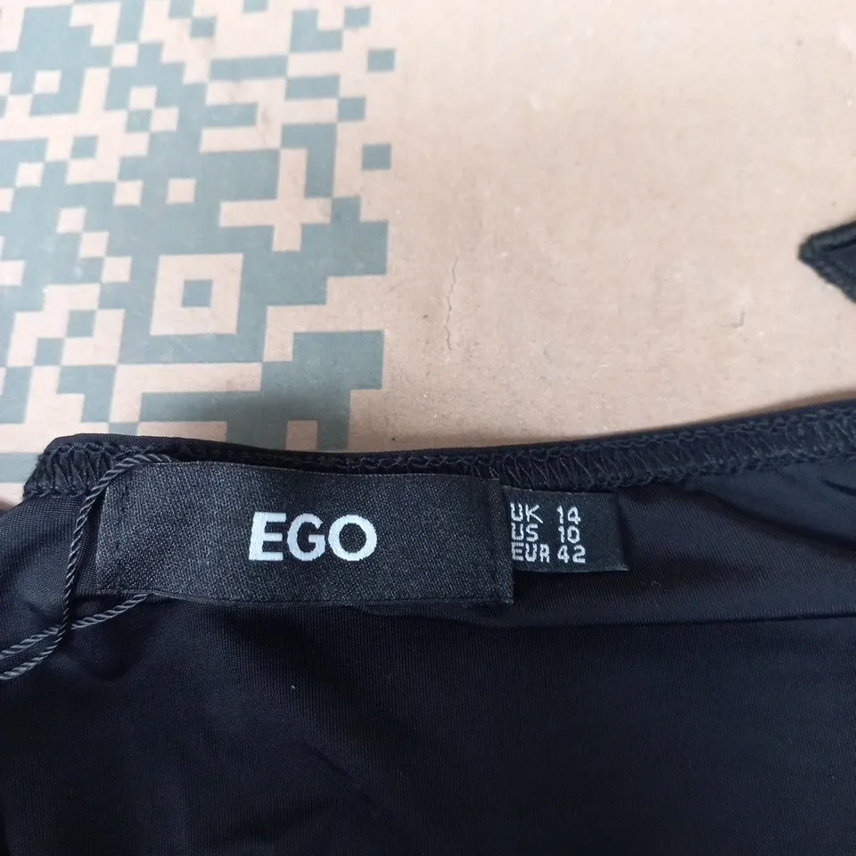 UK 14 EGO PLUNGE HALTERNECK EXTREME FRILL DETAIL TOP – BLACK
