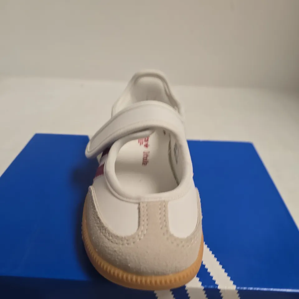 BOXED PAIR OF ADIDAS SAMBA JANE I KIDS' VELCRO TRAINER – WHITE/BEIGE, UK 8K