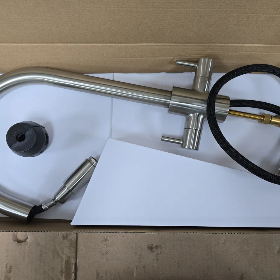 SAUBER PULL OUT KITCHEN TAP - DUAL LEVER BRUSHED