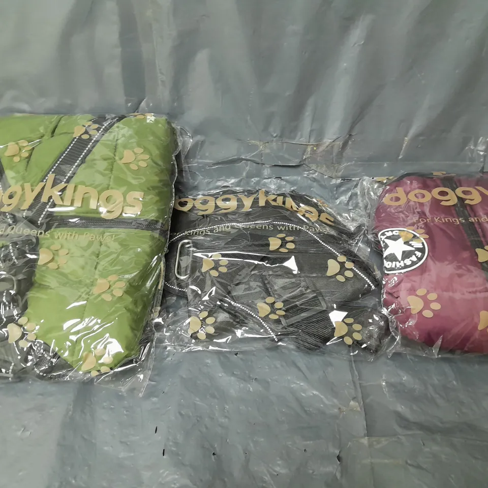 3 X SEALED DOGGYKINGS DOGS JACKETS IN VARIOUS SIZES 