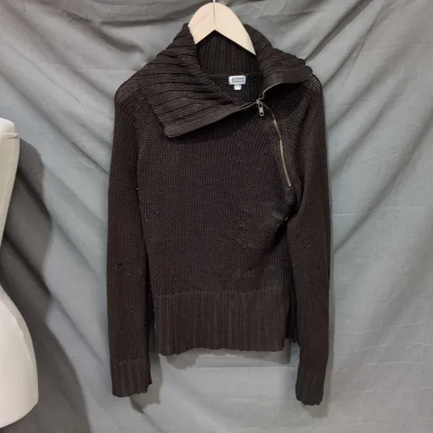 WOMEN'S BROWN KNIT JUMPER WITH ZIP COLLAR, UK 12 (EU 40)