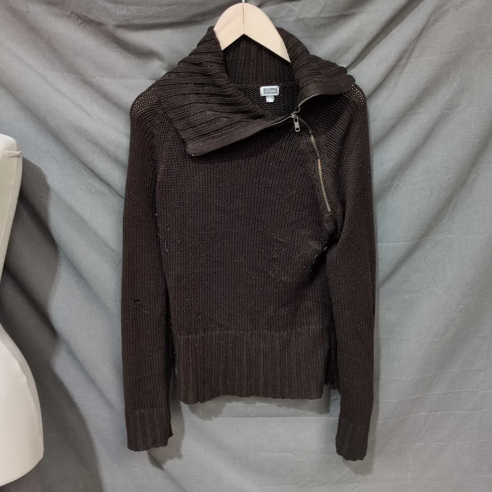 WOMEN'S BROWN KNIT JUMPER WITH ZIP COLLAR, UK 12 (EU 40)