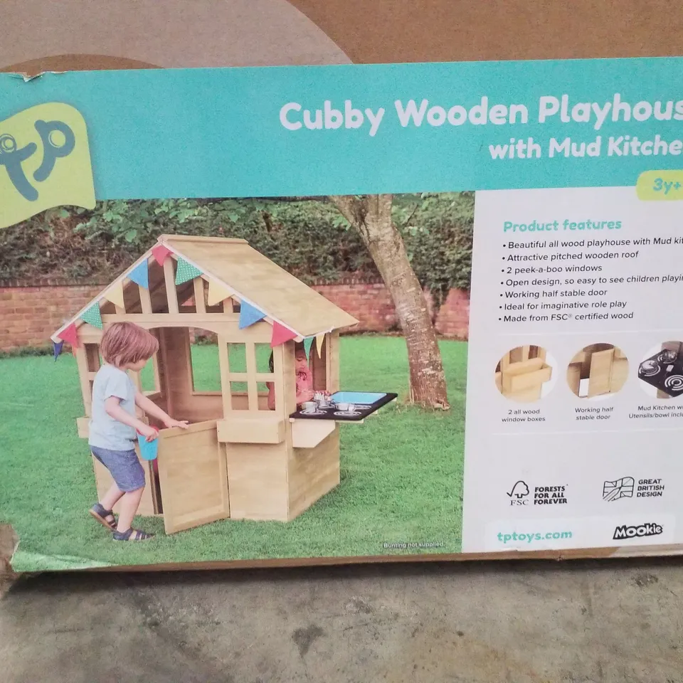 BOXED CUBBY WOODEN PLAYHOUSE W/MUD KITCHEN RRP £300