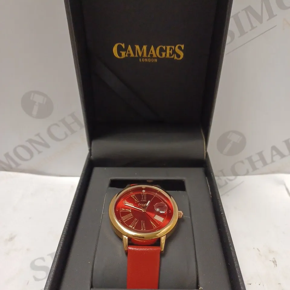 GAMAGES LONDON RED FACE ROSE GOLD WATCH 