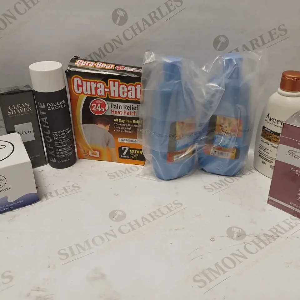 LOT OF APPROXIMATELY 25 COSMETICS ITEMS TO INCLUDE  MERWAVE DEEP CONDITIONING HAIR MASK, CLEAN SHAVEN EAU DE PARFUM N06 50ml, AVEENO SHAMPOO, ETC