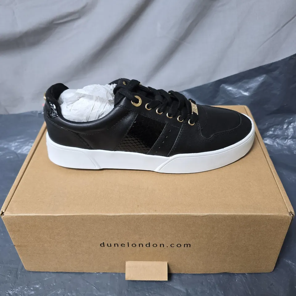 DUNE LONDON BLACK LEATHER TRAINERS – MEN'S, BOXED SIZE 8