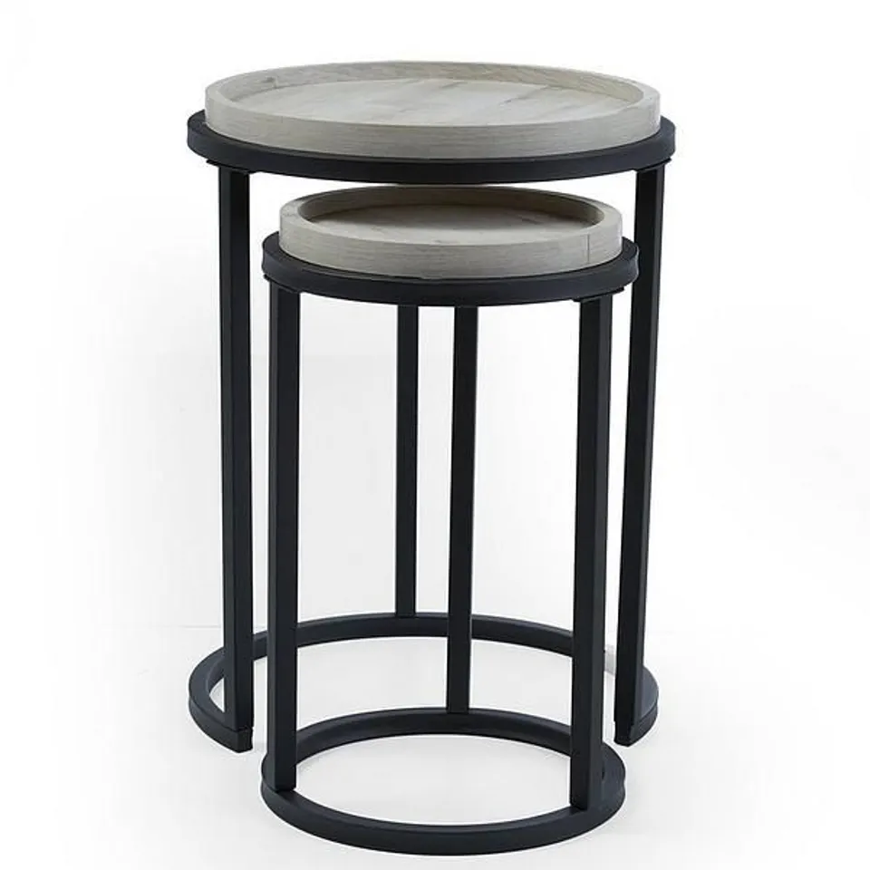 VERY HOME HARLEM ROUND NEST OF 2 TABLES - GREY OAK 