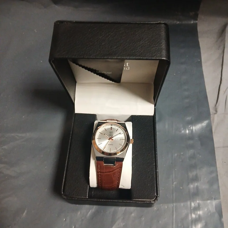 ERNEST FERDINAND WRISTWATCH WITH BROWN LEATHER STRAP – EF PRESENTATION BOX