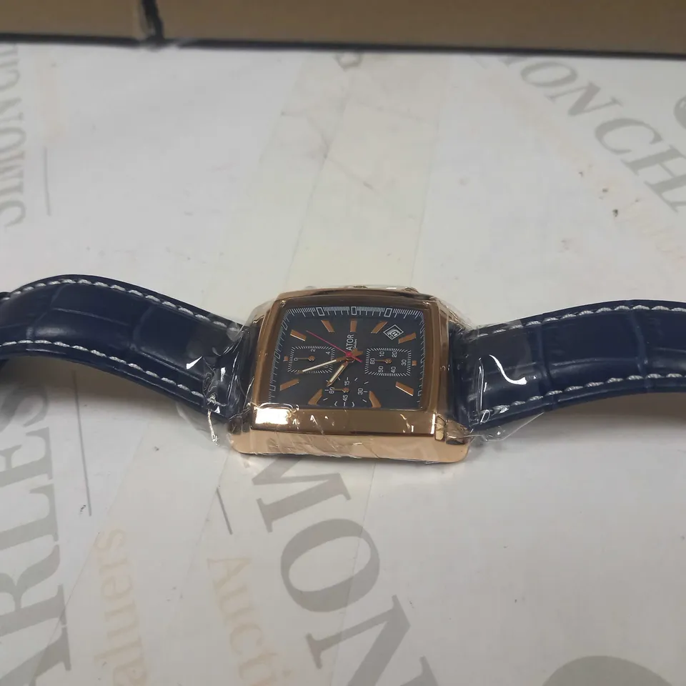 LATOR CALIBRE BLUE DIAL LEATHER STRAP WATCH RRP £585