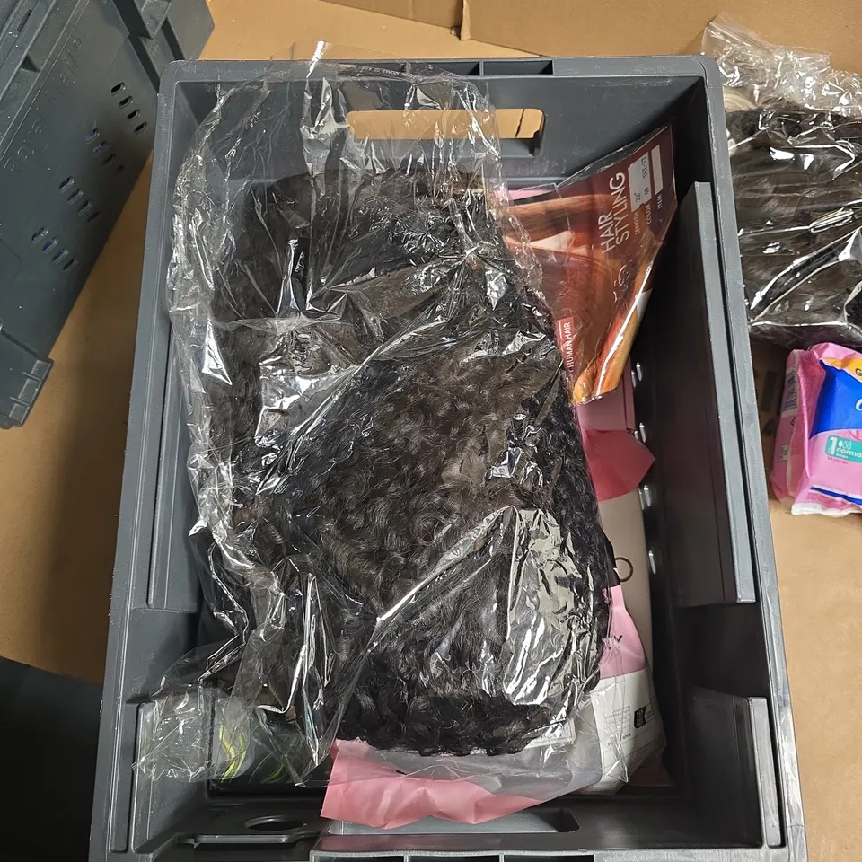 APPROXIMATELY 15 ASSORTED HEALTH & BEAUTY PRODUCTS TO INCLUDE ALWAYS SENSITIVE SANITARY PADS, RECHARGABLE HAIR CURLER, ASSORTED WIGS ETC - COLLECTION ONLY