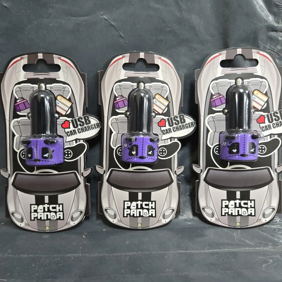 BOX OF APPROXIMATELY 180 PATCH PANDA USB CAR CHARGER IN PURPLE