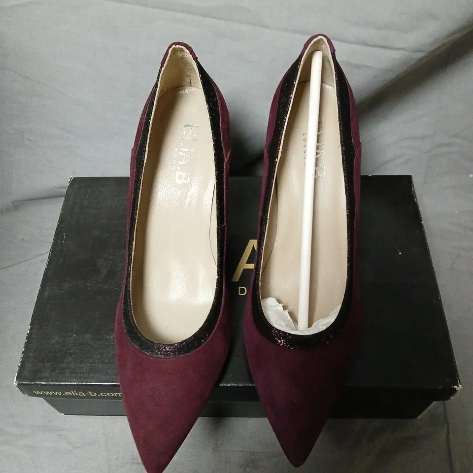 ELIA B LONDON DIANA BURGUNDY SUEDE COURT SHOES – UK 4 (EU 37)