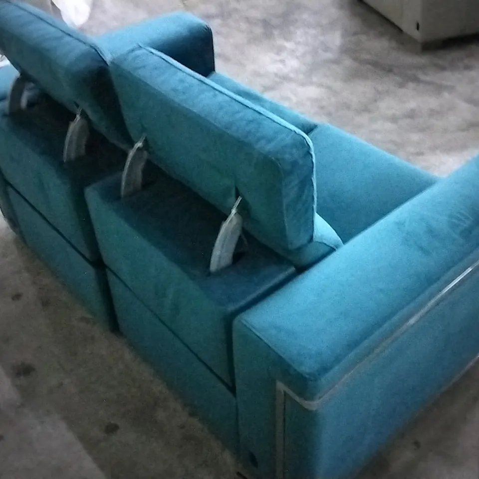 QUALITY DESIGNER TEAL PLUSH VELVET ELECTRIC RECLINER 2 SEATER SOFA