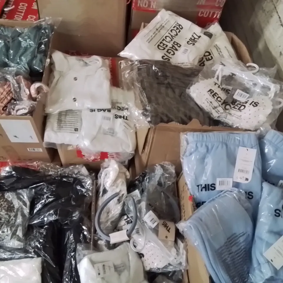 PALLET CONTAINING LARGE QUANTITY OF BRAND NEW CLOTHING ITEMS TO INCLUDE SWIMWEAR, JEANS, JUMPERS, TROUSERS, SOCKS, UNDERWEAR ETC.
