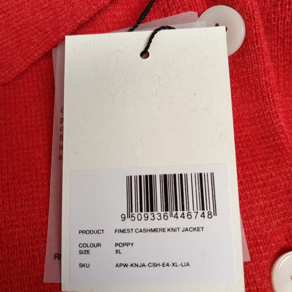 RISE & FALL FINEST CASHMERE KNIT JACKET – POPPY, XL