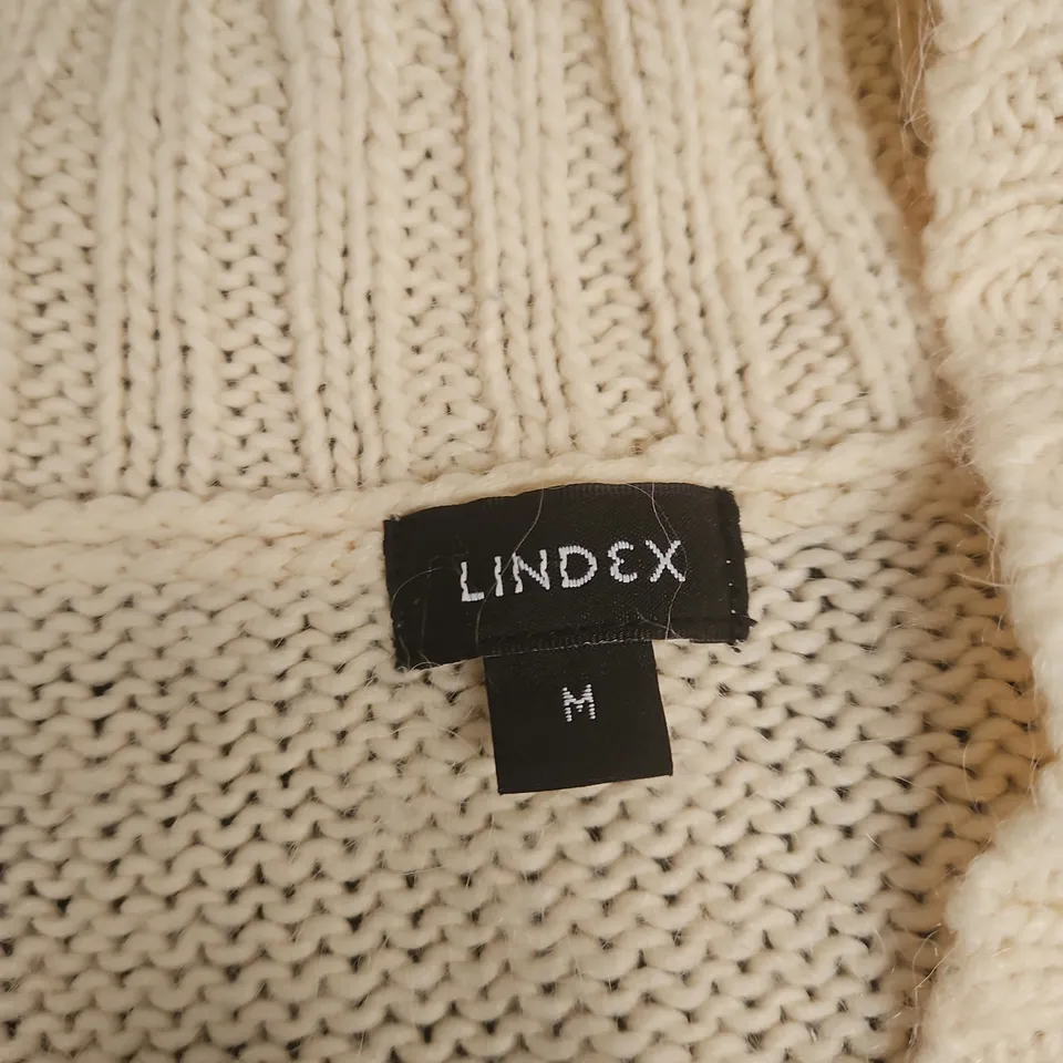 LINDEX WOMEN'S NORDIC KNIT CARDIGAN – CREAM WITH BROWN PATTERN, SIZE M