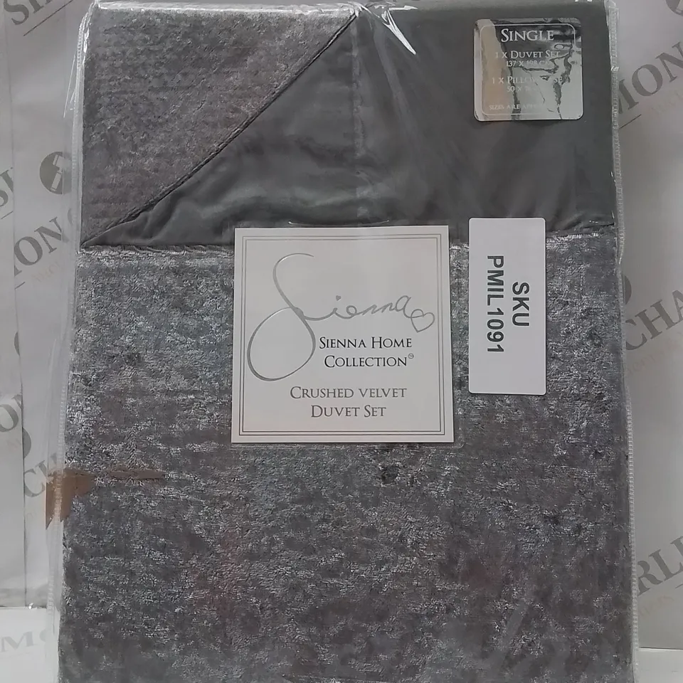 BRAND NEW SIENNA HOME COLLECTION CRUSHED VELVET SINGLE DUVET COVER SET 